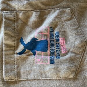 Women's Tan Long Sleeve Tee with Blue Graphic